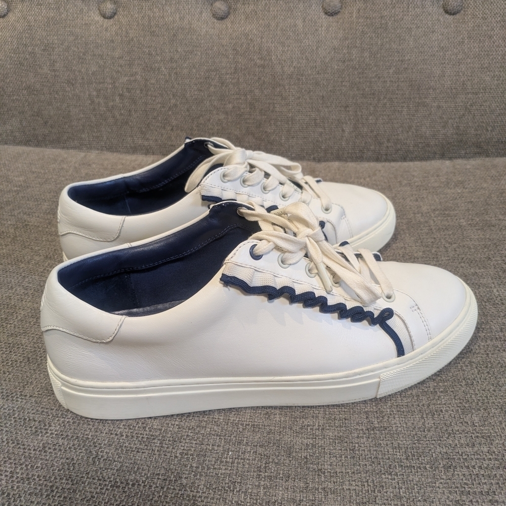 Tory Burch Sport White & Blue Leather Sneakers | Minimalist Casual Shoes - Picture 6 of 12